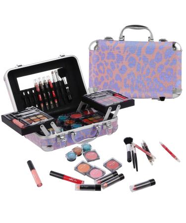 Hot Sugar All In One Makeup Set for Adults and Girls-Full Makeup Kit for Beginners Includes Eye Shadow Palette Blush Lip Gloss Lipstick Lip Pencil Eye Pencil Brush Mirror (Pink Leopard)