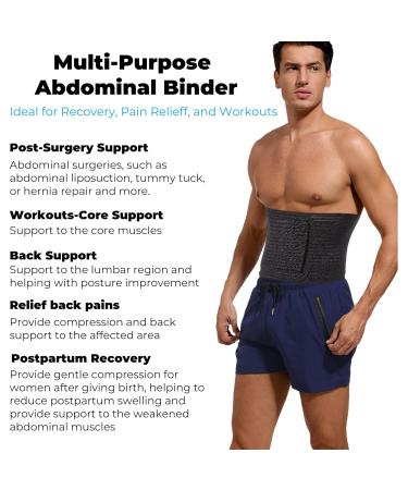 Reian Men's Abdominal Binder - Post Surgery Compression Wrap Waist Support Belt for Hernia & Abdominal Injuries (Medium Black) | International Shipping - Buy Online on GoSupps.com