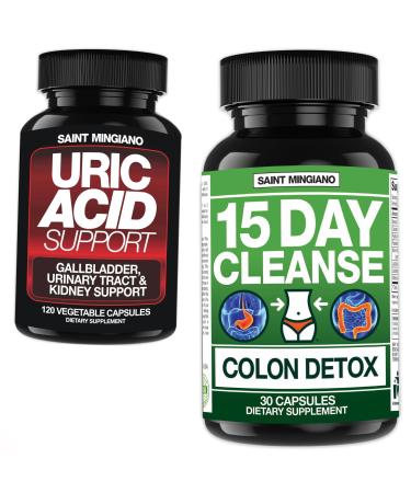 Saint Mingiano 15 Day Cleanse Colon Detox - with - Uric Acid Flush for Gout Support -120 Capsules