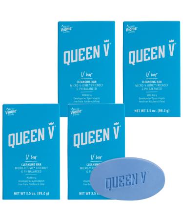 Queen V V Bar- Cleansing Bar Enriched with Aloe and Rose Water 3.5 oz (Pack of 4)