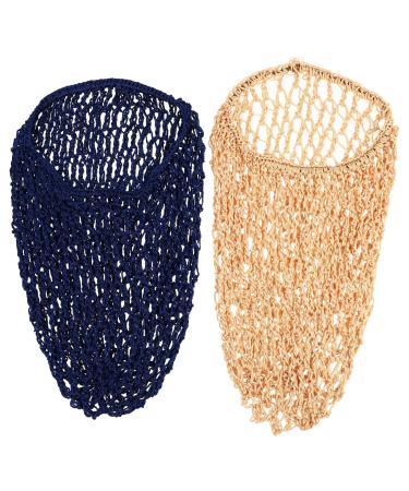 Beaupretty 2PCs crocheted hair snood long hair sleeping cap hair protection night hats mesh hair protection handcraft (royal blue and pink) marine khaki