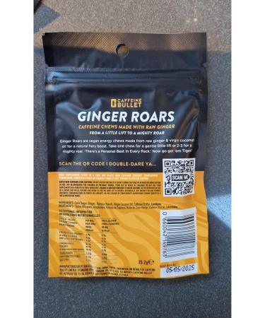 Ginger Roars - 60 Energy Gummies - Vegan Caffeine Chews Each 33mg Made with a Tasty Natural Fiery Kick for Improved Running Cycling Preworkout & Focus. 1 Bag - 60 Energy Chews - Buy Online on GoSupps.com