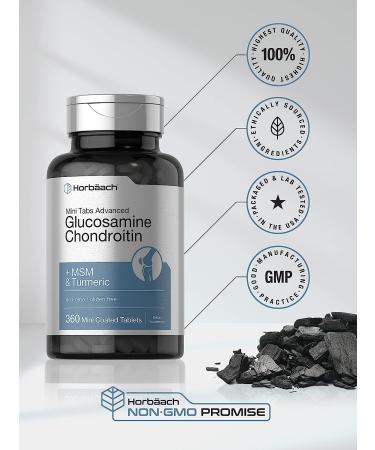 Premium Glucosamine Chondroitin MSM with Turmeric | 360 Mini Coated Tablets | Non-GMO & Gluten Free | Horbaach - Buy Online on GoSupps.com