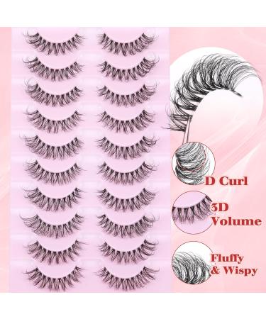 Goddvenus Eyelashes D Curl Russian Strip Lashes Natural Fake Eyelashes Wispy Cat Eye Lashes 10 Pairs 3D Volume Strip Lashes 15 mm Short Reusable Fake Lashes Fluffy Wispy Faux Mink Lashes D-10 pairs natural - Buy Online on GoSupps.com