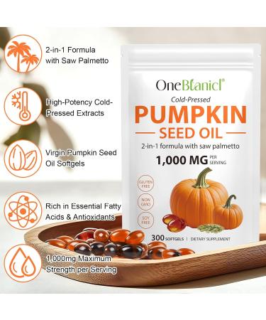 Pumpkin Seed Oil with Saw Palmetto 2-in-1 Formula 300 Softgels Cold Pressed Pure Virgin Oil Supports Hair Urinary Bladder & Prostate Health Non-GMO - Buy Online on GoSupps.com