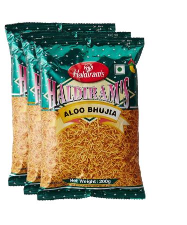 Haldiram's Haldiram Aloo Bhujia 200g (Pack of 3) Spicy Mix of Tasty Ingredients Crispy Aloo Snack Can be added to salads or bhel No Added Preservatives Spicy Potato Sticks