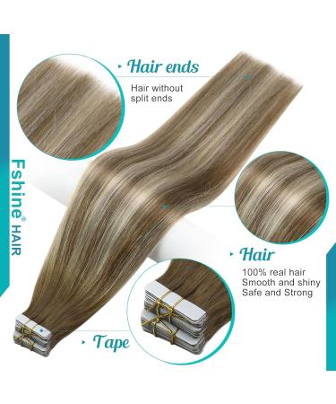 FSHINE Tape Extensions | Real Hair 55cm Medium Brown & Blonde Balayage | 50g Remy Hair | 20 Pieces #6/60/6 - Buy Online on GoSupps.com