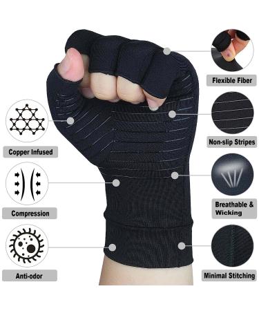 2 Pairs Copper Infused Compression Arthritis Gloves for Hand Pain Relief - Medium Size for Women & Men - Ideal for Carpal Tunnel, RSI, Rheumatoid, Tendonitis - Fingerless Design for Computer Typing Support (Black) - Buy Online on GoSupps.com