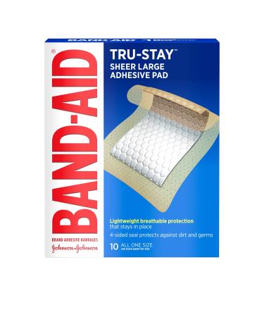 Band-Aid Brand Tru-Stay Adhesive Pads, Large Sterile Bandages for Wound Care, Large Size, 10 ct