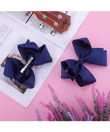 Sibba Ribbon Hair Bows Clips Barrettes 6 Inch Vintage Ponytail Holder Cheerleading Hairpin - 2 PCS Dark Blue - Buy Online on GoSupps.com