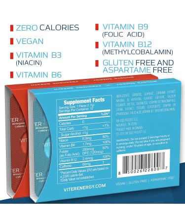 Viter Energy Caffeinated Gum Variety Pack - 60mg Caffeine, B Vitamins, Guarana - Sugar-Free Vegan Chewing Gum - Zero Calories - Performance Nootropic Chews for Energizing Focus - Buy Online on GoSupps.com