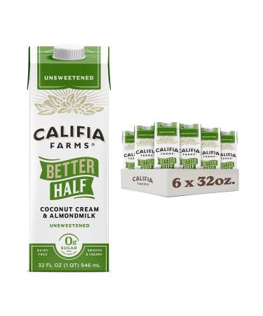 Califia Farms - Unsweetened Better Half, Half and Half Substitute, 32 Oz (Pack of 6), Almond Milk, Coconut Cream, Coffee Creamer, Keto, Shelf Stable, Dairy Free, Plant Based, Vegan Better Half - Unsweetened 32 Fl Oz (Pack of 6)