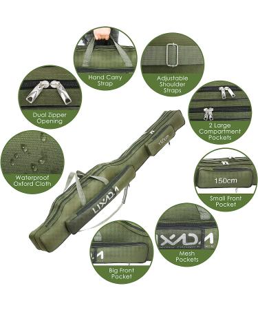Lixada Portable Folding Fishing Rod Case - 130cm Army Green | Fishing Pole Storage Bag & Organizer - Buy Online on GoSupps.com