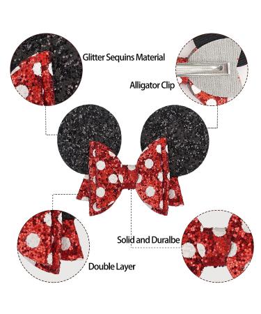 Qearl Glitter Mouse Ears Hair Clips - 6 Pieces, Alligator Clips, Hair Bows for Toddlers Girls - Theme Park Party Accessories - Buy Online on GoSupps.com