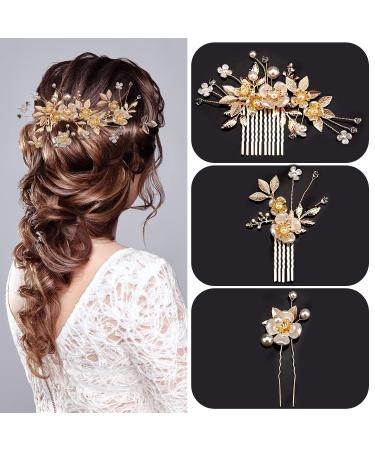 10 Piece Gold Leaf Hair Jewelry Set for Weddings | Bride & Bridesmaid Accessories | Retro Hair Pins & U-Shaped Clips - Buy Online on GoSupps.com