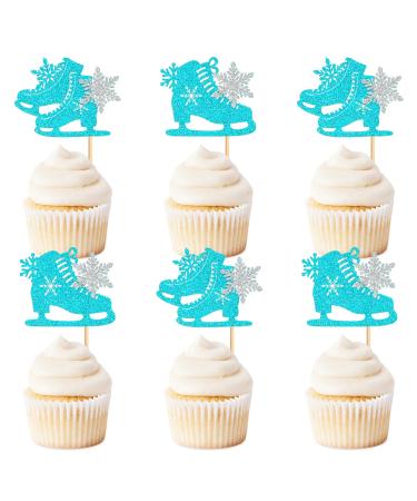 Keaziu 24 Pack Ice Skating Snowflake Cupcake Topper Ice Sports Theme Cupcake Decoration Skating Children Boy Girl Happy Birthday Party Decorations Supplies Blue 4