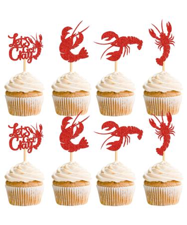 Ercadio 24 Pack Crawfish Cupcake Toppers Red Glitter Lobster Cupcake Picks Ocean Lobster Theme Party Baby Shower Birthday Party Cake Decorations Supplies New Red