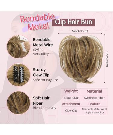 Buy HOOJIH Messy Bun Hair Piece - 9 Inch Claw Clip Ponytail Extension with Bendable Wire - Medium Brown with Blonde Highlights - Perfect for DIY Hairstyles - Buy Online on GoSupps.com