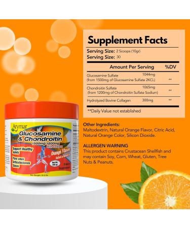 Arymar Glucosamine Chandroitin Powder (1500mg/1200mg) - Joint Health Support Supplement - Helps Maintain Mobility & Flexibility - High Absorption Formula - 300g (10.5 oz) - Buy Online on GoSupps.com
