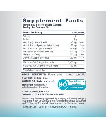 NeoCell Marine Collagen Peptides Capsules | 120 Pills | with Hyaluronic Acid | Plus Vitamin C | for Women and Men - Buy Online on GoSupps.com