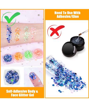 12 Colors Glow in The Dark Body Glitter Gel - Luminous Iridescent Chunky Glitter for Body/Face/Hair/Eyeshadow - UV Black Light Glitter for Carnival Party & Halloween Makeup - Buy Online on GoSupps.com