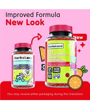 Herbaland Vegan Omega-3 Gummies for Kids - Sugar-Free Plant-Based Fish Oil Children's Vitamins - Flaxseed Oil Fatty Acids - Orange Flavor - 90 Count - Buy Online on GoSupps.com