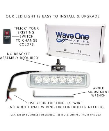 Wave One Marine Dual Color LED Marine Spreader Light - White Housing White & Blue | High Lumen Output - Stainless Hardware & Bracket - IP68 Waterproof - Multicolor - Boat Deck Flood Beam - Buy Online on GoSupps.com