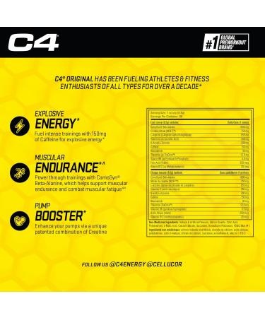 Cellucor C4 Original Pre Workout Powder - Sugar Free Preworkout Energy for Men & Women - 150mg Caffeine Beta Alanine Creatine - Icy Blue Razz 60 Servings Workout Powder Icy Blue Razz 60 Servings (Pack of 1) - Buy Online on GoSupps.com