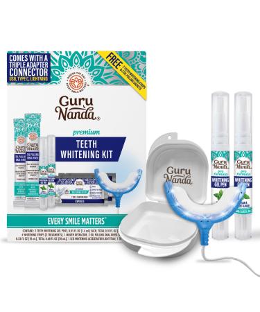 GuruNanda Premium Teeth Whitening Kit with Wired LED Light & Whitening Pen Works with iPhone & Android Helps Remove Surface Stains from Coffee Food Soda