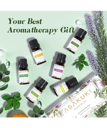 ASAKUKI Top 6 Essential Oils Set - 100% Natural Aromatherapy Oils for Diffusers, Humidifiers, Massage, Hair Care - Tea Tree, Lavender, Peppermint, Eucalyptus, Lemongrass, Sweet Orange 10ml - 6 Count Pack - Buy Online on GoSupps.com