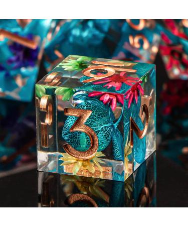 KERWELLSI DND Sharp Edged Dice Set, 7pcs Resin Dice Set, Translucent Polyhedral Dice Set for Dungeons and Dragons, Handmade RPG Role Playing Game Dice Set D20 D12 D10 D8 D6 D4 with Gift Box Flowers & Rainbow - Buy Online on GoSupps.com