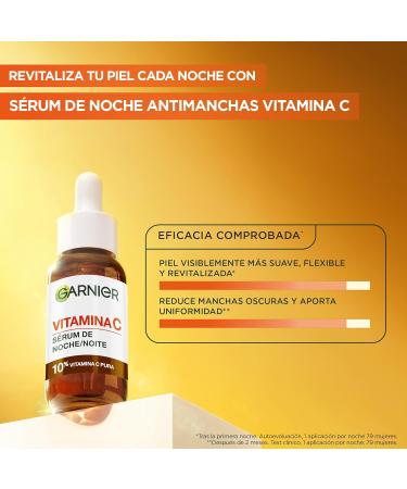Garnier Antidark spots night serum with 10 pure vitamin C clinically tested results for dark spots dull skin and fine lines - Buy Online on GoSupps.com