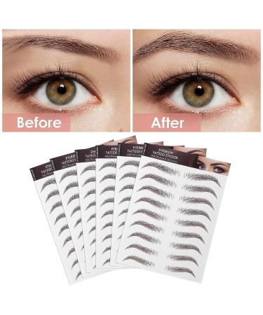 Sibba 4D Hair-Like Eyebrow Tattoos Stickers - 6 Sheets Brown Waterproof Transfers for Eye Makeup - Temporary Peel Off Brow Colors for Women and Girls - Buy Online on GoSupps.com