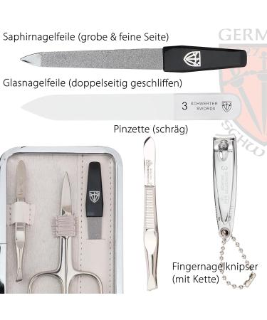 Buy Three Swords Genova 6-Piece Manicure Set | Premium Nail Care Kit in White Synthetic Leather Case | Scissors Clippers Tweezers & Glass Files - Buy Online on GoSupps.com