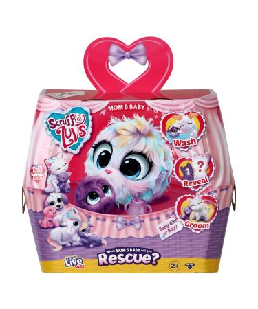 Little Live Pets | Scruff-a-Luvs Mystery Animal Mom & Baby Reveal, Wash, Groom and Rescue A Pastel Rainbow Colored Plush Pet Puppy, Pony Or Kitten with Her Baby. New - Mom & Baby