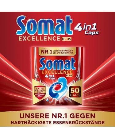 SOMAT Excellence Plus 4in1 Dishwasher Caps - 50 Eco-Friendly Water-Soluble Tabs with Extra Cleaning Power & Soaking Effect | International Shipping - Buy Online on GoSupps.com