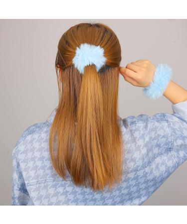 KINBOM Faux Fur Hair Ties - 2 Pack Blue Elastic Pom Poms for Girls | International Shipping Available - Buy Online on GoSupps.com
