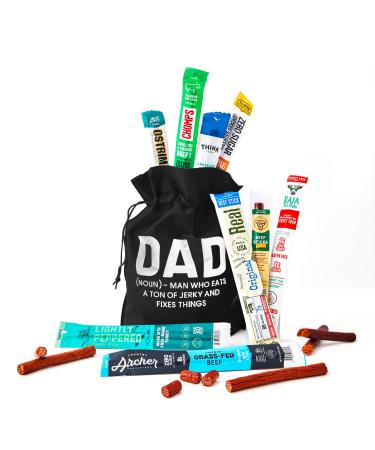 Jerky Gifts For Dad, Curated Jerky Stick Assortment, Funny Dad Gift Bag - Man Who Eats a Ton of Jerky and Fixes Things, Father's Day Gifts From Daughter