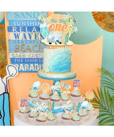 Fangleland 25 Pieces Surf Cake Topper Cupcake Picks Set - The Big One 1st Birthday Decorations Double-Sided Printed Surfing Cake Decor Bday Party Supplies for 1 Year Old - Buy Online on GoSupps.com