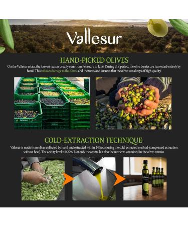 Vallesur Peruvian Premium Extra Virgin Olive Oil 1l - Hand-Picked & Cold Extracted - Fruity, Rich Flavor - Globally Awarded - High Polyphenol - 1L - Buy Online on GoSupps.com