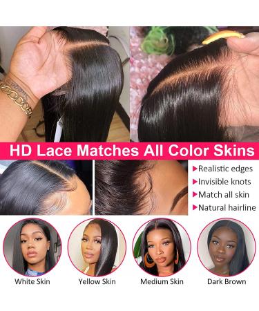 Queen Story 26 Inch Lace Front Human Hair Wig 13x4 Straight 180% Density HD Transparent Lace Frontal for Black Women - Natural Color | Pre Plucked with Baby Hair - Buy Online on GoSupps.com