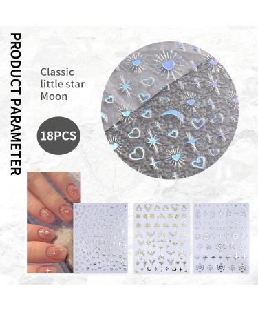 PLATEYTR 18 Sheets Aurora Nail Art Stickers Decals Self Adhesive Holographic Star Heart Nail Supplies Nail Designs Decorative Accessories Nail Stickers and Decals Gel Nail Stickers - Buy Online on GoSupps.com