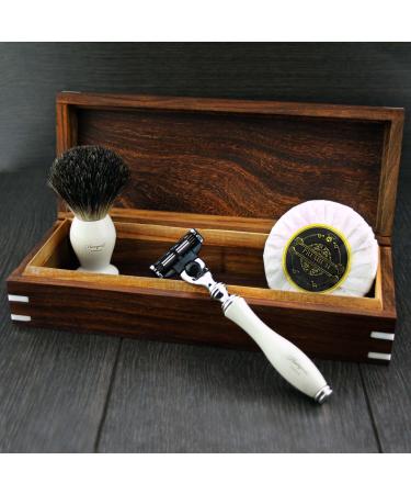 3 Edge Shaving Razor With Black Badger Hair Brush and Soap Perfect Shaving Kit For Mens Comes in Handmade Wooden Box