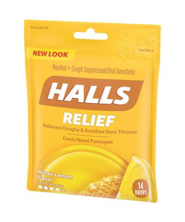 HALLS Relief Honey Lemon Cough Drops - 14 Drops | Fast Shipping Worldwide - Buy Now - Buy Online on GoSupps.com