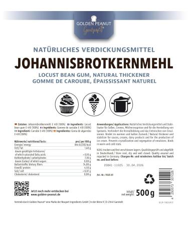 Golden Peanut Johannisbrotkernmehl 500g | Natural Thickener Vegan Egg Replacement Gluten-Free Cornstarch for Baking & Cooking - Buy Online on GoSupps.com