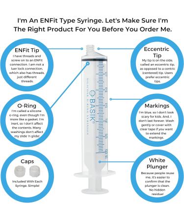 UrnConcern 60ml Enteral Feeding Syringe ENFIT with Caps | 60cc Syringe | Reusable Silicone O-Ring Syringe | Tube Feeding | with Clean Assure White Plunger (2 Pack) - Buy Online on GoSupps.com