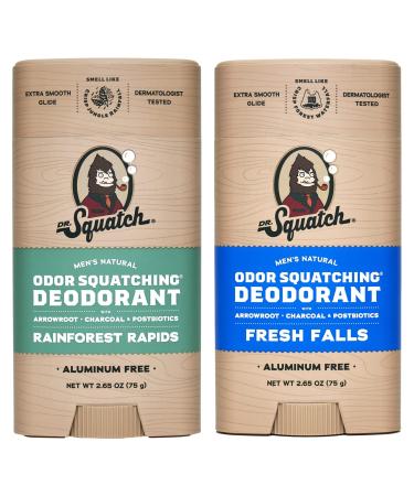 Dr. Squatch Natural Deodorant for Men Odor-Squatching Men's Deodorant Aluminum Free - Rainforest Rapids + Fresh Falls (2.65 oz 2 Pack) Jungle Falls
