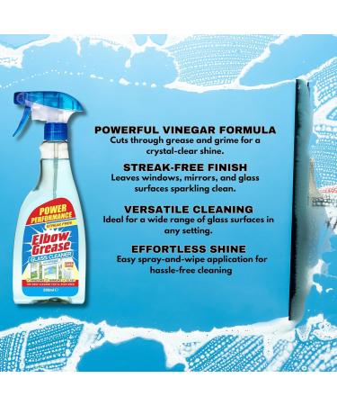 Window Cleaner Kit by Great British Home - Elbow Grease Glass Cleaner with Vinegar 500ml 3 pack Microfibre Cloths and Squeegee for Shower and Window - Buy Online on GoSupps.com