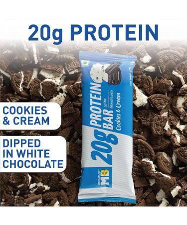 20 gram Protein Bar Cookies & Cream Protein Blend Fibre 100% Veg Gluten-Free Healthy Protein Snacks For Energy & Fitness (Pack of 6) - Buy Online on GoSupps.com
