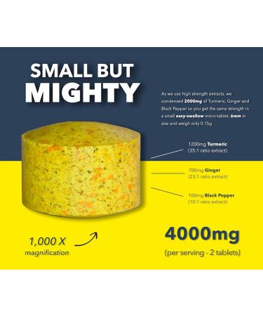 Turmeric Ginger & Black Pepper 4000 mg Tablets (per Serving) High Strength Curcumin Supplements Vegan and Gluten Free UK Made 120 Count - Buy Online on GoSupps.com